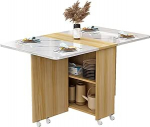 Faltbarer Esstisch mit Rollen und Stauraum - Kompaktes platzsparendes Design, 2 offene Ablagen, perfekt f&uuml;r kleine R&auml;ume, 119,9 x 59,9 x 74,9 cm
