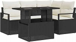 5tlg Garten Diivan Set mit Kissen Schwarz Poly Rattan, 2-Sitzer Garten Diivan mit Kissen Schwarz Poly Rattan Gartenlounge Model3348813