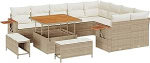 12-teiliges Garten Sofa Set mit Kissen Beiges Poly Rattan Akazie Gartenlounge Model3363206