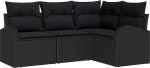 4 Teiliges Garten Diivan Set mit Kissen Schwarz Poly Rattan Gartenlounge Model3346023
