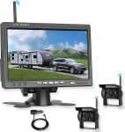Wireless Reversing Camera Set with 7 Inch Monitor, 2 Reversing Cameras IP68 Waterproof IR Night Vision Wireless Car Camera for RV Truck Bus Cars Trucks Motorhomes 12V-36V