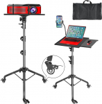 GlobalCrown Projector Stand Tripod reguleeritava k&otilde;rgusega (66-160 cm), projektori statiiv Kaasaskantav s&uuml;learvuti p&otilde;randaplatvorm koos hiiretaldriku ja telefoni hoidjaga, ratastega statiiv kontorisse, koju, lavale, poodiumile, DJ-le