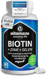 Biotin High Dose with Selenium and Zinc for Hair Growth, Skin and Nails, 365 Vegan Tablets for 1 Year, Biotin High Dose 10,000 mcg, Made in Germany