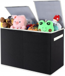 NANJUNTCH Faltbare Spielzeug-Aufbewahrungsbox mit Deckel und Griff, gro&szlig;e 600D-Oxford-Stoff-Organizer mit Trennwand (58 x 30 x 39 cm) f&uuml;r Kinderspielzeug, Kleidung, Kinderzimmer | (Schwarz)