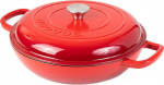 Cast Iron Flat Dutch Oven with Lid - Non-Stick Casserole Pot - Heavy Duty Oven Safe Stockpot Cookware - Enameled Saucepan - Red, 3 Quart 30cm - by Nuovva