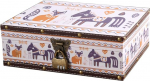 WANLIAN Retro Decorative Wooden and Leather Treasure Chest with Lid and Lock, Jewelry Storage Box for Girls and Women, Medium, Beige, Animal Print, Wedding and Birthday, 10.6 x 8.5 x 3.7 inches