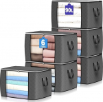 Budding Joy Pack of 6 90 L hoiukotte, kaanega hoiukastid, suured, riiete hoiustamine, kolimis kastid, kokkupandavad voodi all riiete, tekste ja voodipesu jaoks, hall