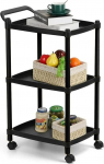 Avilia Kitchen Trolley with 3 Shelves and Wheels - 46 x 33 x 74 cm, Black Kitchen Trolley - Ergonomic Handle, Sturdy Polypropylene Frame - Ideal for Kitchen, Bathroom and Office