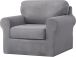 Topchances Armchair Covers 1-Seater 3-Piece Set - Super Soft Stretch Velvet Armchair Sofa Slipcovers Chair Cover with Separate 1 Backrest Cover and 1 Seat Cushion Cover for Living Room (Light Grey)