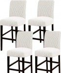 GAMUKAI Bar Stool Cover Counter Stool Pub Chair Protective Covers Set of 4 for Dining Room Jacquard Bar Stool Protective Covers Parson Chair Covers (White, 4)