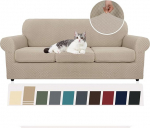 YEMYHOM Couch Covers for 3 Pillows, Couch Covers High Stretchy, Thickened Sofa Cover for Dogs, Pets, Elastic Slipcovers, Living Room Furniture Protector, Khaki, 71"-91"(3 Cushions), 4 Pack