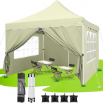 HOTEEL Gazebo 3 x 3 Kokkupandav Gazebo 3 x 3 veekindel stall 4 k&uuml;lgpaneeli ja 4 liivakotiga UV-kaitse 50+ peotelk Aia Gazebo Pop Up Gazebo Terasraam High Peak Khaki