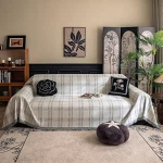 HANDONTIME Diivanikate diivanile, pestav ruuduline &scaron;ikk geomeetriline disain lemmikloomas&otilde;bralik &scaron;enill m&ouml;&ouml;blikate koertele ja kassidele, ruudulised katted 3 padjale (valge, 180,3 x 299,7).