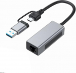 2.5G USB 3.1 Ethernet adapter, 2-in-1 USB-A/USB-C kuni 2.5Gbps Ethernet adapter, USB 3.1 kuni RJ45 v&otilde;rgukonverter PC s&uuml;learvutile Windows Mac OS Linuxile