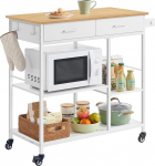 VASAGLE ratastega k&ouml;&ouml;gik&auml;ru Mobiilne serveerimisvanker koos hoiuruumiga k&ouml;&ouml;gisaar 45 x 98,7 x 90 cm 2 sahtlit 2 konksu s&ouml;&ouml;gituppa Tamme beež matt valge KKI010Y01