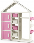 FANTASK laste majakujuline riiul, 130 x 34 x 156 cm, laste garderoob riiulite, k&uuml;lgkorvide ja 4 hoiukastiga, laste garderoob lastetuppa (roosa)