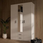 Forte Trawen garderoobkapp 130 140 Modernne garderoobikapp Esikus garderoobikapp Mitmeotstarbeline garderoobikapp 3 ust 2 sahtlit Peegel Puidust komposiit valge 133,2 cm lai x 210,5 cm k&otilde;rge x 54,2 cm s&uuml;gavus