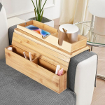 Paindlik puidust diivanitaldriku k&auml;etugi laud Bambusest kokkupandav diivanipoolne laud diivani k&auml;etoe jaoks Snack jookide kaugjuhtimispuldi jaoks