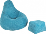 Loft 25 Cord Bean Bag koos jalahoobiga - Gaming Bean Bag koos t&auml;idisega, mugav Bean Bag t&auml;iskasvanud seljatoega, Bean Bag tool (Teal, Bean Bag + jalahoob)