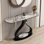 Schmale Konsole, Sofatisch, Eingangstisch, Metallsockel, Couchtische hinter dem Sofa, M&ouml;bel-Akzenttische, f&uuml;r Eingangsbereich, Wohnzimmer, Flur, Foyer, Eingang, Bauernhaus (Gold B, 150 cm)