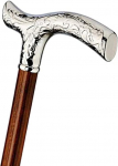 Designer FANCY Brown Walking Stick with Fritz Handle (Chased glanzverchromtem Holzschuss in Cherry Wood Stained