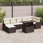 8-teiliges Garten Sofa Set mit Kissen Braun Poly Rattan, 2-Sitzer Garten Sofa mit Stauraum & Kissen Braun Poly Rattan Gartenlounge Model3357241