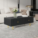 Kohvilaud elutoa laud 2 sahtliga ja metallist jalgadega modernne elutuppa 110 x 50 x 40 cm (must)