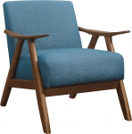 Lexicon Mid Century Modern Accent Chair t&auml;ispuidust raamiga p&auml;hklipuu viimistlusega, polsterdatud elutoa tugitool, paks ja mugav vedru istmepadi, linane v&auml;limus sinine