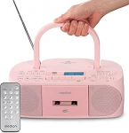 MEDION DRX-1 Plus Boombox (kaasaskantav DAB+ FM raadio, Bluetooth, CD m&auml;ngija, MP3, kassett, k&otilde;rvaklapid, stereo helis&uuml;steem, AUX, v&otilde;rk ja aku) Roosa v&auml;rvi.
