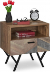 Relaxdays Bedside Table with Drawer, Industrial Style, Living Room & Bedroom Side Table, H x W x D: 53 x 50 x 42 cm, Brown