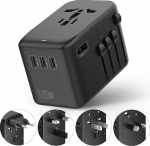 Rahvusvaheline 120W reisiadapter, 4USB-C & 1USB-A &uuml;lemaailmne seinalaadija, GaN kiirlaadija &Uuml;hendkuningriigi EU-AU-USA pistikutega, rahvusvaheline universaalne konverter s&uuml;learvutitele, tahvelarvutitele, telefonidele.