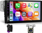 Hodozzy 1 DIN autoraadio traadita CarPlay Android autoga, 7-tolline LCD puuteekraan, autoraadio 1 DIN MP5 m&auml;ngija Bluetoothiga, MirrorLink FM raadio/EQ/USB/SWC/Type C laadimisfunktsioon + tagurdamine