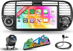 4G + 128G Androidi autoraadio Fiat 500 2007-2015 traadita Carplay Android auto 7-tollise puuteekraaniga autoraadio koos GPS WiFi peeglilinkiga Bluetooth FM/RDS 32 EQ/USB roolijuhtimispuldiga tagurdamine