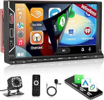 2 DIN autoraadio juhtmevaba Carplay & Android Car - 7-tolline puuteekraaniga Double DIN raadio koos EQ, linkpeeglite, Bluetooth, FM-raadio, SWC, AUX/USB sisend + tagurduskaameraga