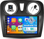 4+64G Android 15 autoraadio Dacia Sandero II B52 2012-2019, 9-tolline puuteekraaniga sisseehitatud GPS-peaseadmed koos CarPlay & Android auto Bluetooth GPS WiFi 32EQ+ AHD tagurduskaameraga