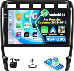 4+128G Android 15 autoraadio Porsche Cayenne 2003-2010, 9-tolline Incell puuteekraaniga raadio traadita CarPlay & Android auto Bluetooth 5.0 GPS WiFi FM/RDS 32EQ+ AHD tagantvaate kaameraga