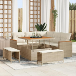 Rantry 8-teiliges Garten Sofa Set mit Kissen Beige Poly Rattan Akazie Gartenlounge Model3363036