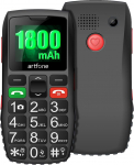 artfone C1 mobiiltelefon eakatele, suured nupud, suur helitugevus, SOS-funktsioon, musta v&auml;rvi