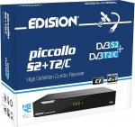 EDISION Piccollo S2 + T2/C Combo HD vastuv&otilde;tja H.265/HEVC (DVB-S2, DVB-T2, DVB-C | ARD & ZDF SD Shut-Off) Unicable Sobiv, CI, 2x USB, HDMI, RCA, LAN, eelinstalleeritud Saksa programmiloendiga.