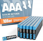 ABSINA 108 x AAA patareid Bulk Pack 1,5 V Alkaline - vastupidavad mikro LR03 patareid AAA puldi, m&auml;nguasja, &auml;ratuskella ja palju muu jaoks - AAA patarei