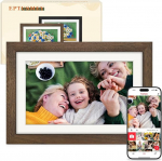 Frameo Digital Picture Frame WLAN 10.1 Inch Walnut Wood Electronic Picture Frame with 32 GB, 1280 x 800 HD IPS Touch Screen, Photos/Videos Sharing via Frameo App, Gift for Men and Women