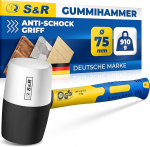 S&R kummist haamer Must / valge 910 g Professionaalne looduslikust kummist klaaskiust k&auml;epide libisemisvastane l&ouml;&ouml;ki neelav l&auml;bim&otilde;&otilde;t 75 mm Pehme haamer sillutuskivide plaatide klinker Camping GS testitud soliidne kummi