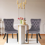 YU YUSING Set of 2 Dining Room Chairs, Velvet Chairs, Bedroom Chairs with High Backrest, Dining Room Chairs, Kitchen Chairs with Oak Legs, Living Room Lounge Chair, Load Capacity up to 150 kg, Grey