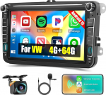 [4G + 64G] Inefala Android 15 autoraadio VW Polo Golf 5 6 Caddy Tiguan Touran traadita CarPlay Android auto, 8-tolline puuteekraaniga autoraadio Bluetooth GPS WiFi RDS/FM SWC tagurduskaamera mikrofoniga