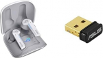 ASUS ROG Cetra True Wireless Moonlight White In-Ear m&auml;nguk&otilde;rvaklapid, 27 tundi aku kestvust, juhtmevaba laadimine, puutetundlik juhtimine, veekindel, valge & USB-BT500 Bluetooth 5.0 USB-adapter