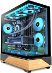 KEDIERS PC Case Eelpaigaldatud 5 x 120 mm must ventilaator, ATX Mid Tower PC Case, arvuti korpus koos panoraamvaates, karastatud klaasist esipaneel, must/puidust p&auml;hkel, uus P6 versioon