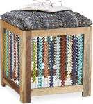 Relaxdays Wooden Stool, Handmade Foot Stool, Patterned Seat Cube for Kids, HxWxD: 47 x 41 x 42 cm, Natural, Colourful