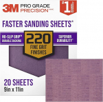 3M Pro Grade No-Slip Grip Advanced liivapaber, 9 X 11-tolline, 220 tera, 20/Pack