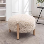 Polsterdatud jalahooldus tugitoolile, v&auml;ike Teddy tool, &uuml;mmargune, puidust jalgadega pouf tool, polsterdatud tool, &uuml;mmargune tool elutuppa, magamistuppa (valge)