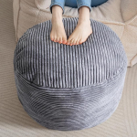 HIGOGOGO Corduroy Beanbags Round Footstock Bean Bag Pouf koos vahtpolster t&auml;itmisega, 50 x 35 cm p&otilde;randapoe jalatoed elutuppa, tumehall